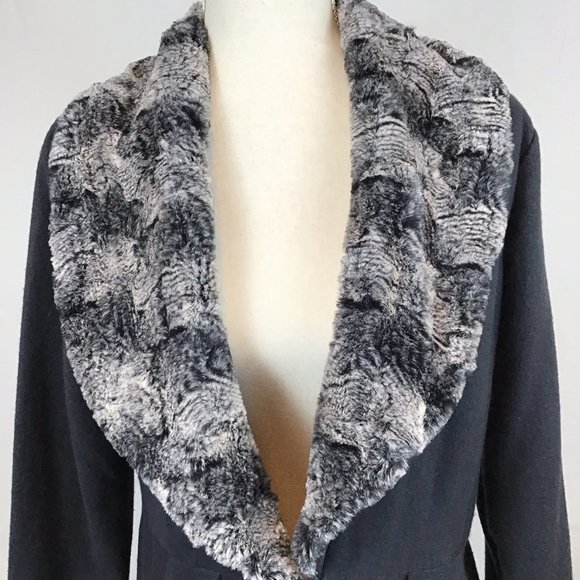 Slinky Brand Dark Gray Faux Fur Collar Jacket M - Picture 2 of 8